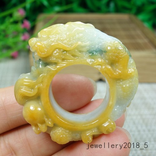 Certified Yellow+Light green Burma 100%Natural A jadeite Jade Dragon Ring精工盘龙戒指 - Picture 2 of 24