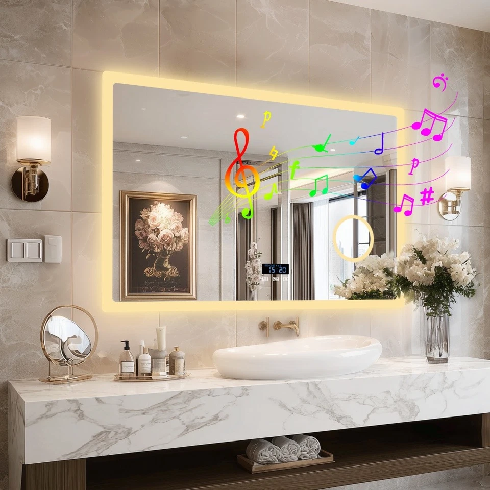 Bluetooth Lighted Bathroom Mirror 3X Magnifying Glass Dimmable LED Makeup Mirror - Image 4 of 4