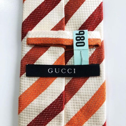 Excellent Used Gucci Tie No Box Orange Striped Pattern 2.2" Wide - Picture 5 of 10