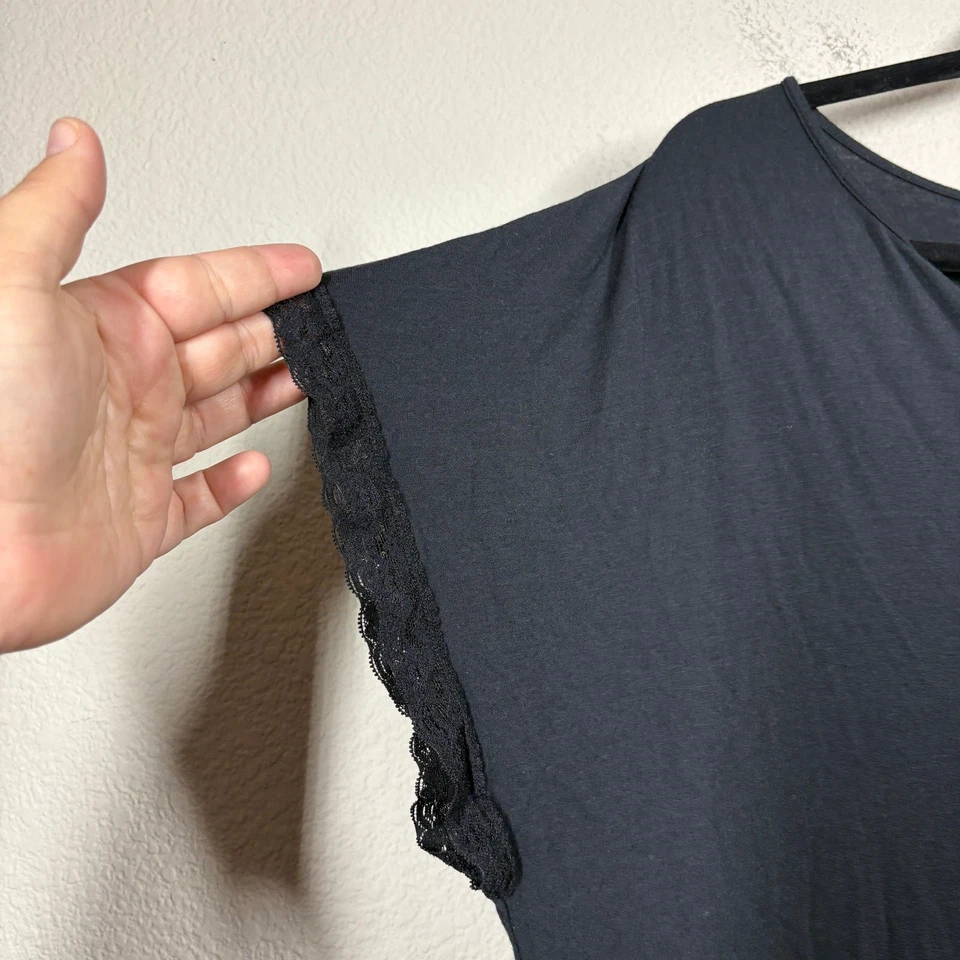 Vestido de Noche Barefoot Dreams Luxe Milk Jersey Talla XL Negro Prendas para Dormir Borde de Encaje Foto 3 de 4