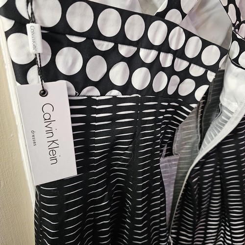 NwT Calvin Klein Sleeveless Fit & Flare Black/White Polka Dot Retro Dress Sz 14 - Picture 7 of 8