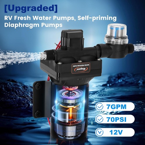 Pompa acqua dolce camper, pompa acqua 12V DC, 7 GPM 70 PSI pompa a membrana autoadescante - Foto 5 di 11