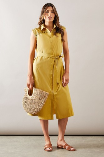 Wallis Limette Hemdblusenkleid Damen Tageskleider