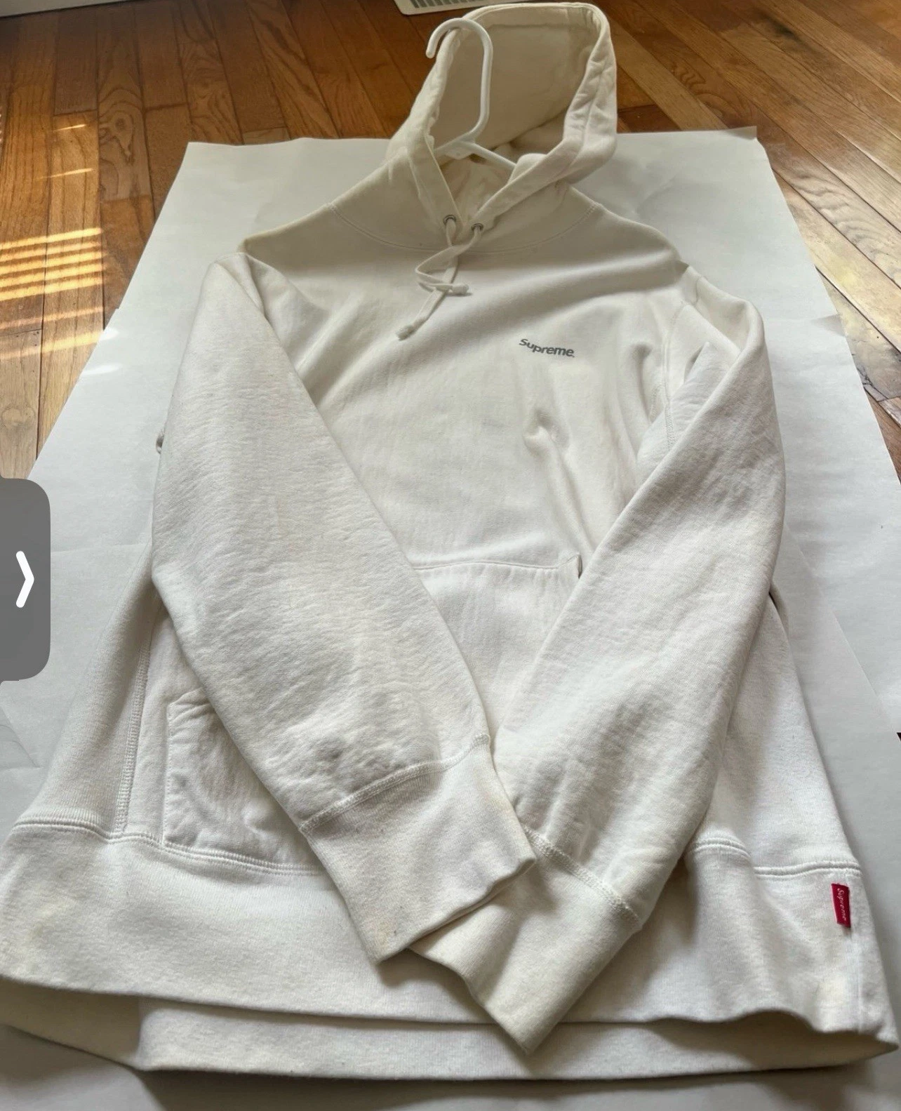 OFF WHITE Felpa con cappuccio Supreme x 3M collaborazione logo riflettente crema taglia uomo large