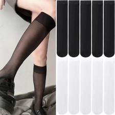 5pair Summer Lolita Long Stockings JK Women Girls Cute Black White Tights Over K