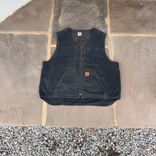 Vintage Faded Carhartt Black Gilet V26 BLK Active Detroit Workwear Jacke Mantel