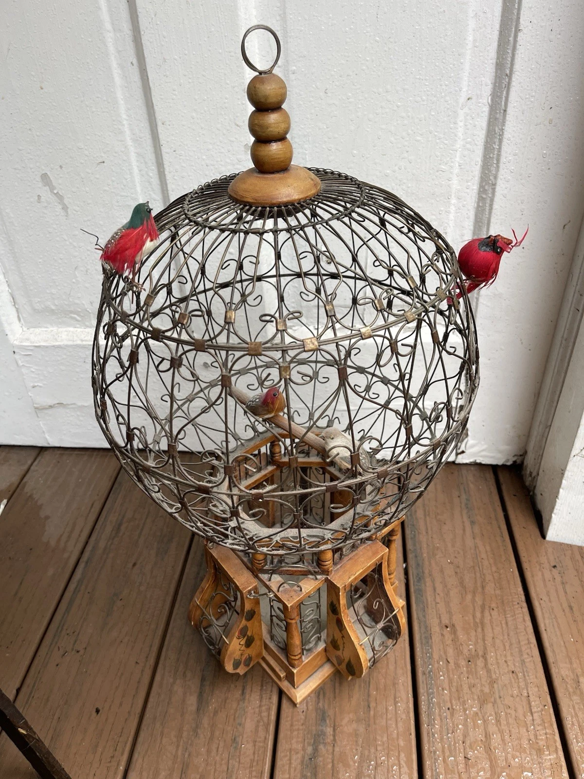 Vintage WOOD WIRE HOT AIR BALLOON STYLE VICTORIAN DECORATIVE BIRD CAGE