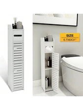 4 Tier Bathroom Storage Cabinet with Doors 2 Shelves Toilet Paper Storage Stand