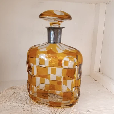 Art Deco Kristall Karaffe Bernstein Schachbrett Johansfors Glas  Schweden - Bild 1 von 4