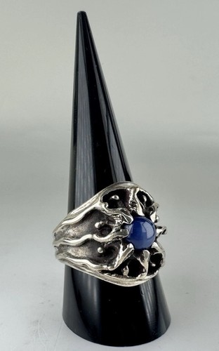 MEN’S 925 STERLING SILVER BLUE STAR SAPPHIRE SUNBURST RING SIZE 10 STATEMENT 16g - Picture 5 of 11