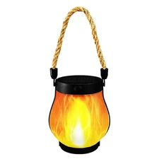 Solar Lantern Outdoor Lights with Dancing Flame,Waterproof Hemp Rope Hanging