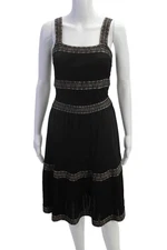 Missoni Womens Textured Sleeveless Square Neck Lined Trim Midi Dress Black Size