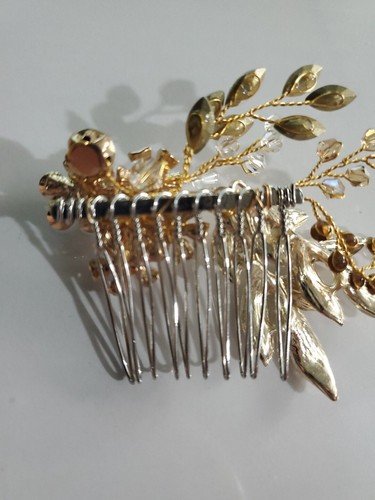 WEDDING - BRIDAL COMB - PEARLS, RHINESTONES, CRYSTALS - ROSE GOLD- Tri Color - Picture 7 of 9