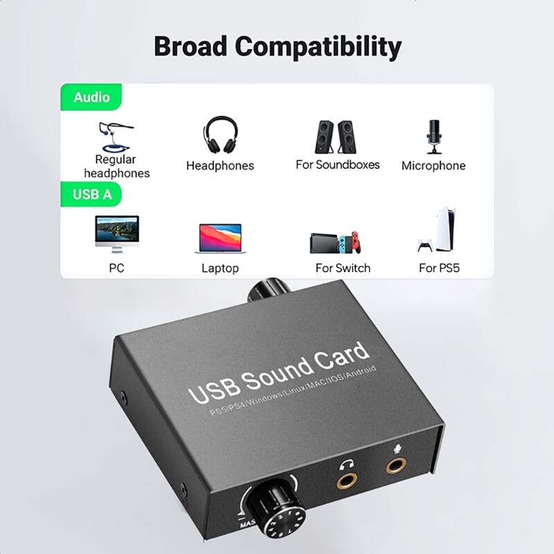 USB Sound Card External Sound Card with Volumes Control USB to 3.5mm