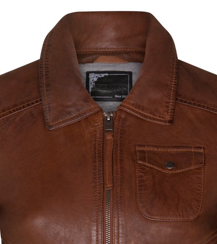 Ladies Tan Brown Leather Bomber Jacket Genuine Leather MA-1 Varsity Retro Jacket - Picture 4 of 4
