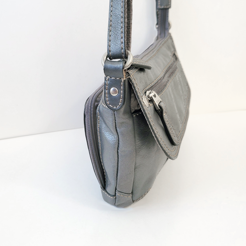 Fossil Crosstown Crossbody Flap Pocket Organizer Silver Gray Leather 7" Ht - Picture 4 of 12
