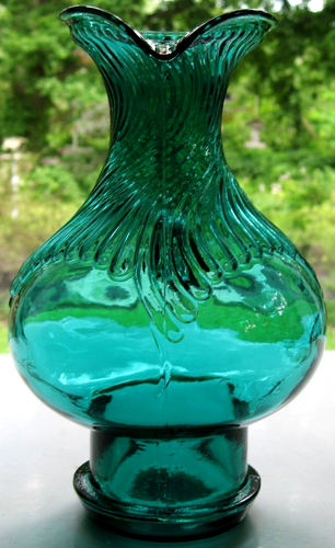 Tiara Indiana Glass Teal Green Hurricane Pitcher Vase - Picture 8 of 9