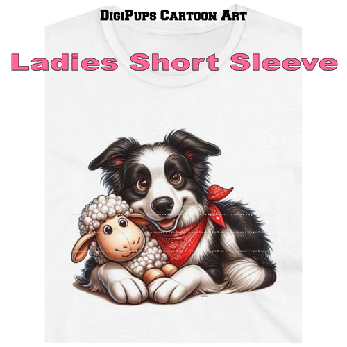 Camiseta DigiPups Border Collie Perro Abrazando Peluche Oveja Juguete Dibujos Animados Damas - Imagen 1 de 4