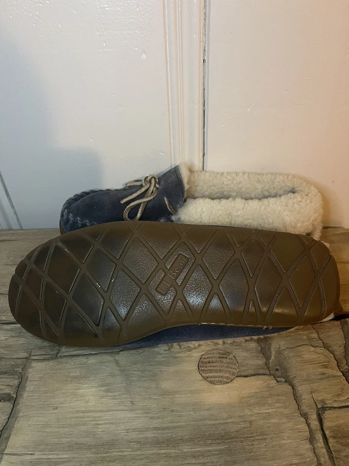 Mocassins femininos L.L.Bean tamanho 8M Wicked Good azul pele de cordeiro pele de carneiro - Imagem 3 de 4