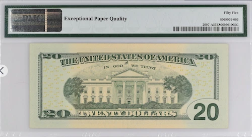 PMG 55 EPQ $20 2013  FR#2097 - A   BOSTON (MAB Block) RIOS / LEW  (MIRROR SN)  - Image 2 of 2