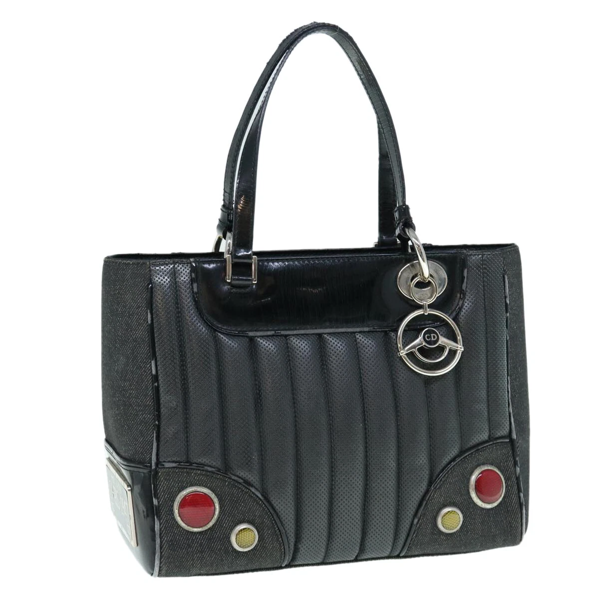 Sac à main Christian Dior toile émaillée noire authentique 63321