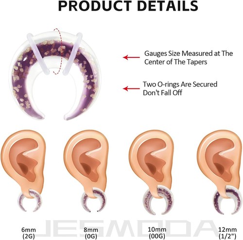 2PCS Ear Tapers Glass Luminous Crescent Ear Gauges Ear Plugs Horseshoes C Shape - Picture 32 of 54