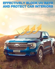 JJMY Windshield Sun Shade Foldable Cover For Ford Ranger 2019-2024 2025 Block UV