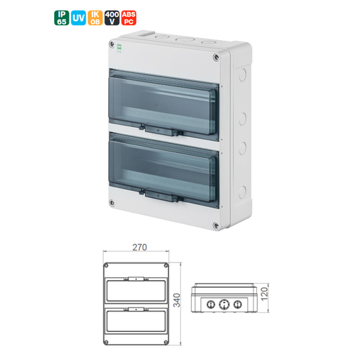 Aufputz / Sicherungskasten / Verteilerkasten / 2-reihig für 26 Module / IP65 💦 - Bild 3 von 3