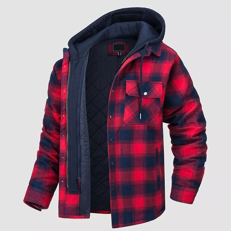 Plaid Sherpa Lined Hoodie Jacket