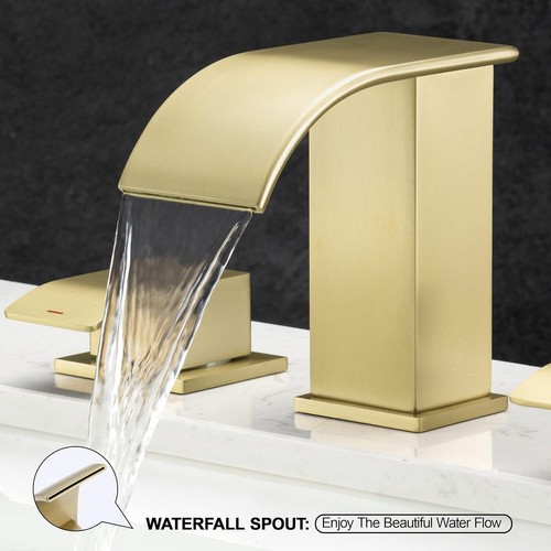 Elegante grifo de baño cascada en oro cepillado - Fácil de instalar, diseño ancho - Imagen 8 de 11