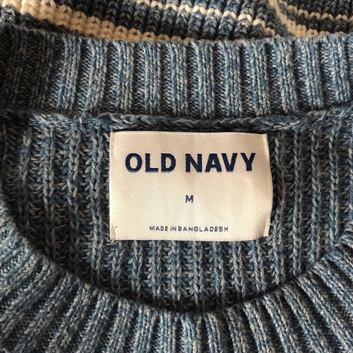 Maglione uomo Old Navy M blu bianco a righe girocollo maglia grossa casual preppy - Foto 7 di 9