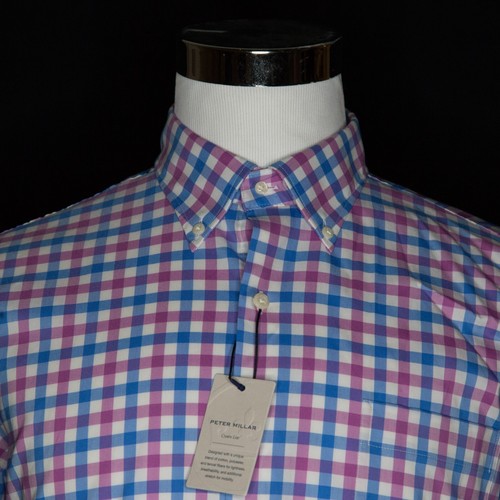 NWT Peter Millar Sport Summer Comfort Shirt Blue Pink Checkered Sz Large - Picture 2 of 7