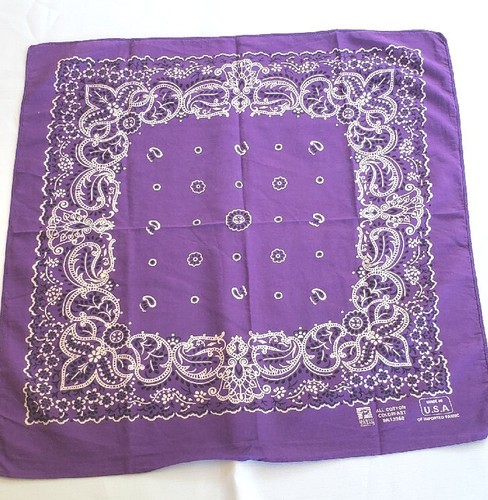 Fazzoletto bandana viola USA anni 70-80 tutto cotone colore veloce 19X19" - Foto 2 di 2