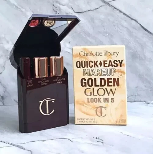 *CHARLOTTE TILBURY QUICK & EASY GOLDEN GLOW LOOK IN 5 SET 3PC EYES LIP FACE KIT*