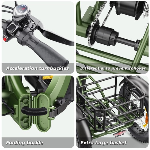 750W 20Zoll 25km/h Electric Tricycle E-Bike 3Wheels Bicycle Fat tire Cargo Trike - Bild 20 von 24