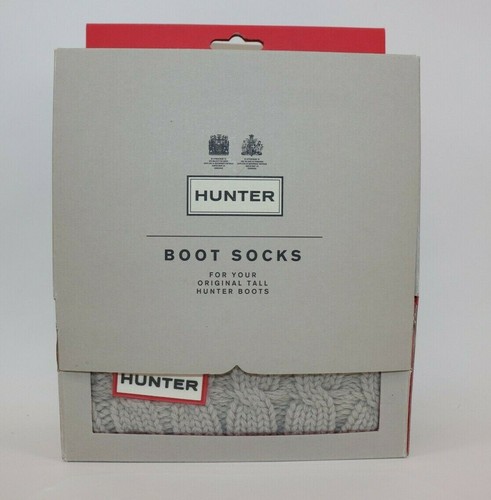 HUNTER Size L Women's Socks Boot Tall Gray Cable Knit Logo ORIGINAL NEW $65 - Picture 2 of 6