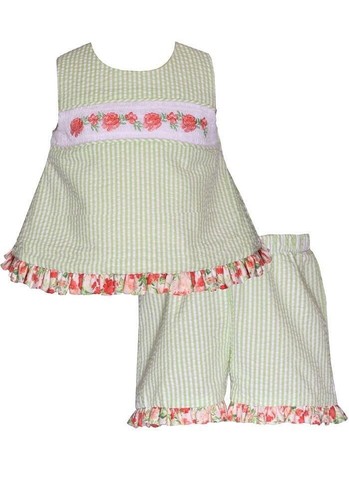 NEU Bonnie Jean Mädchen Shorts Set Größe 3T grün Seersucker Rüschen Blumen gesmokt
