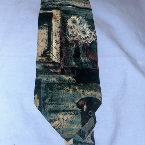 Bachrach Silk Tie Olive Green and Plum Floral Made in Italy Vintage 90's Golf - Picture 6 of 6