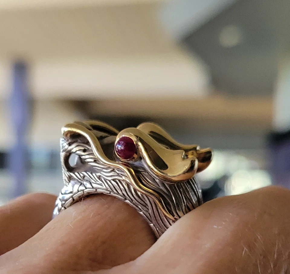 PESADO John Hardy Ojos Rubí 18kt 925 NAGA Dragón Anillo ¡GUAU! 16,7 gramos Foto 2 de 4