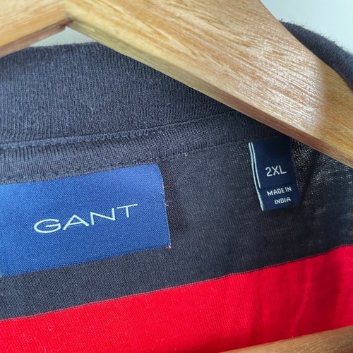 Gant Shirt Mens 2XL Blue Red Striped Logo Print Short Sleeve Crew Neck Casual - Picture 7 of 12