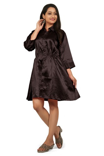 Satin Shirt 3/4th sleeve Button Up Shirt Women's Dress Knee Length Shirt S115 - Picture 24 of 293