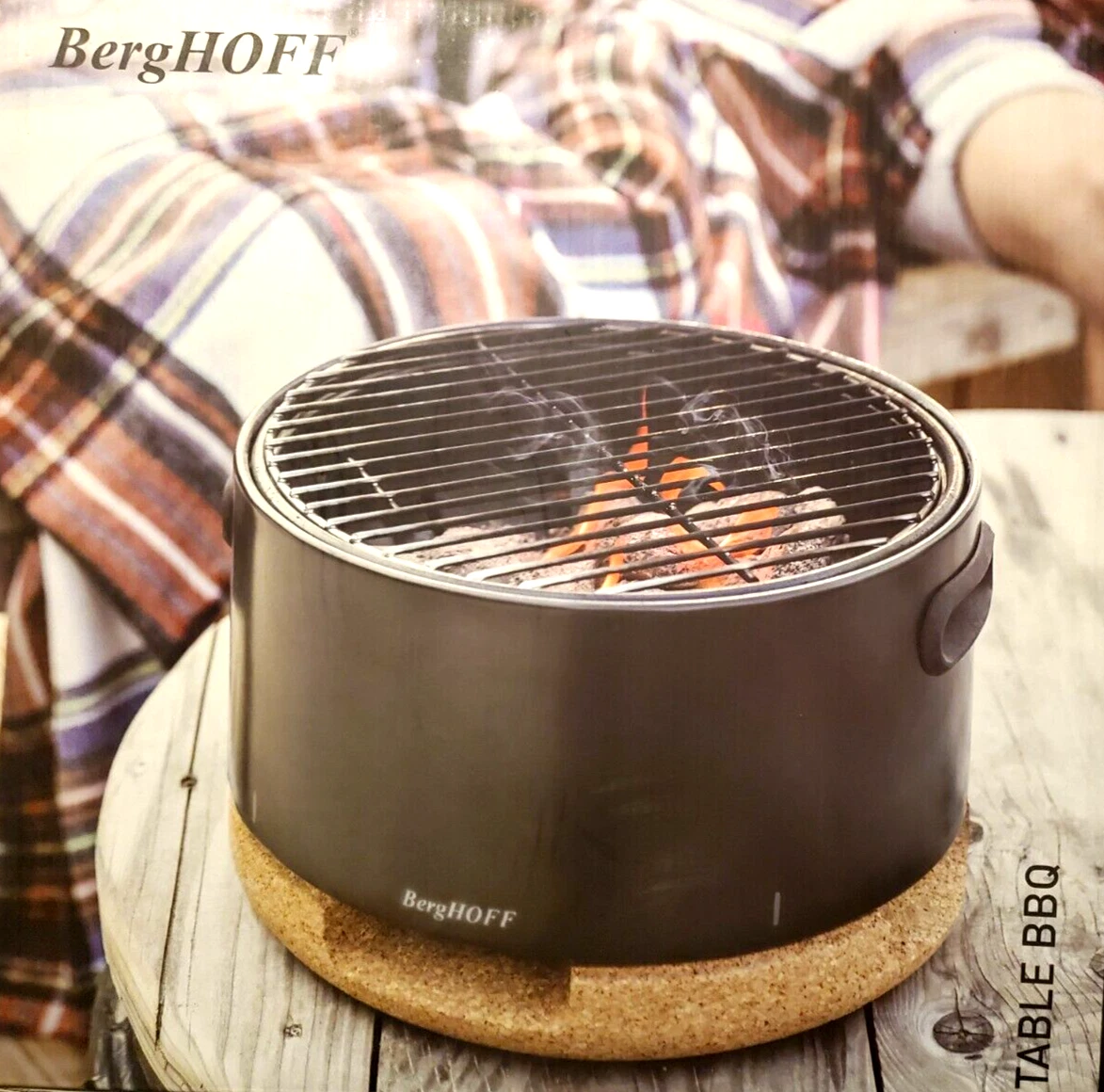 BergHOFF Portable Tabletop Charcoal Grill Adjustable Airflow Painted Steel Black