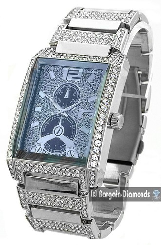 Mens Two tone-CZ Clubbing Watch Silver-Gold Dial 4 CZ Links up to 7.5" Wrist - Picture 5 of 10