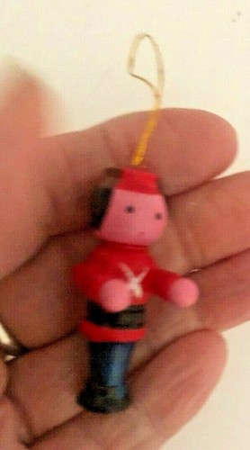Vtg Blue Red Mini WOODEN SOLDIER Xmas ORNAMENT Hanging 2" German Style Wood - Picture 6 of 7