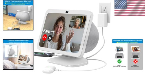 White Charging Dock for Show 8 3rd Gen - Non-Slip Base with Tilt Feature - Picture 2 of 8