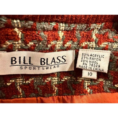 RETRO Bill Blass Sportswear Wool Blend Rust Grey Houndstooth Jacket Women M/L - Picture 6 of 7