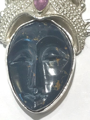 ❤️GODDESS FACE GEMSTONE PENDANT BLUE COPPER TURQUOISE & WHITE MOONSTONE SILVER❤️ - Picture 2 of 8