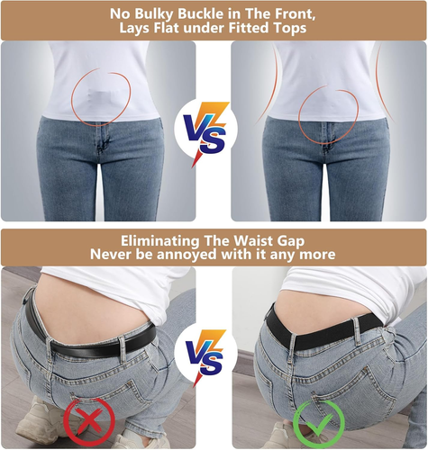 Women No Show Stretch Belt Elastic Web Strap Belt with Flat Buckle for Jeans Pan - Picture 3 of 12