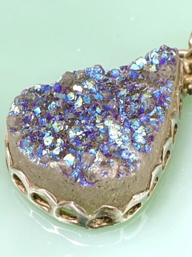 Vintage 925 Silber Anhänger blauer Quarz Druzy - Bild 3 von 8
