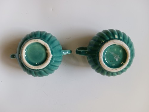 Vintage Pottery Teal Green Creamer And Sugar - Picture 6 of 6